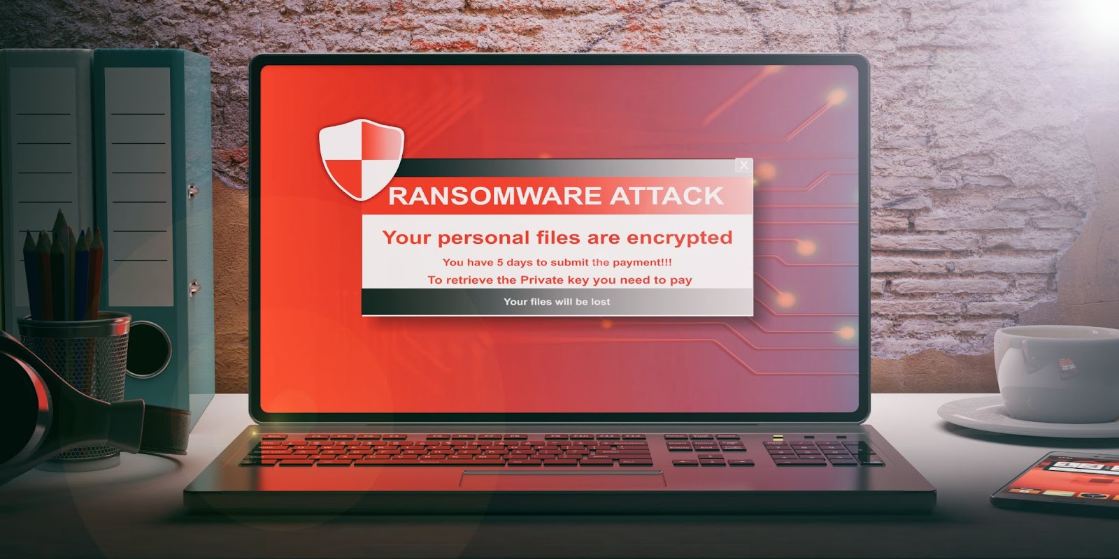 Computer screen with Conti Ransomware Attack message.