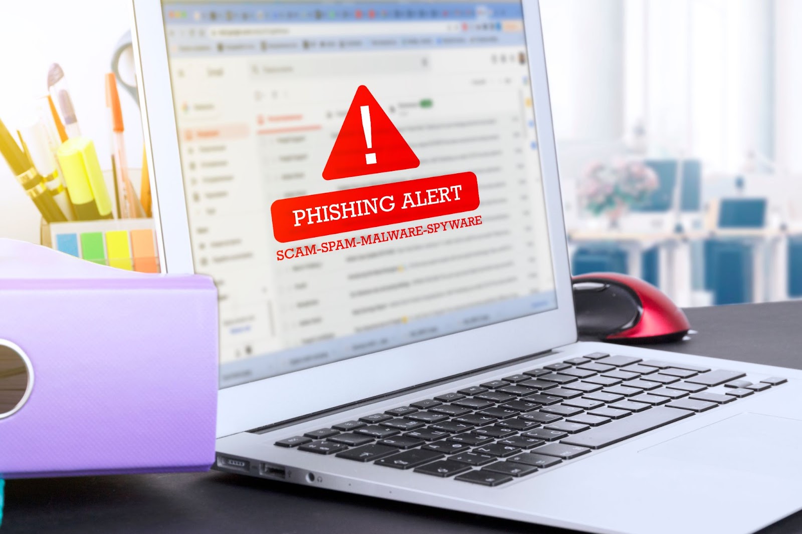 Phishing alert on a computer screen