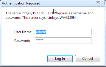 router username, password