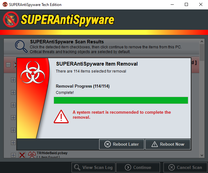 SUPERAntiSpyware Tech Edition Malware Removal Complete